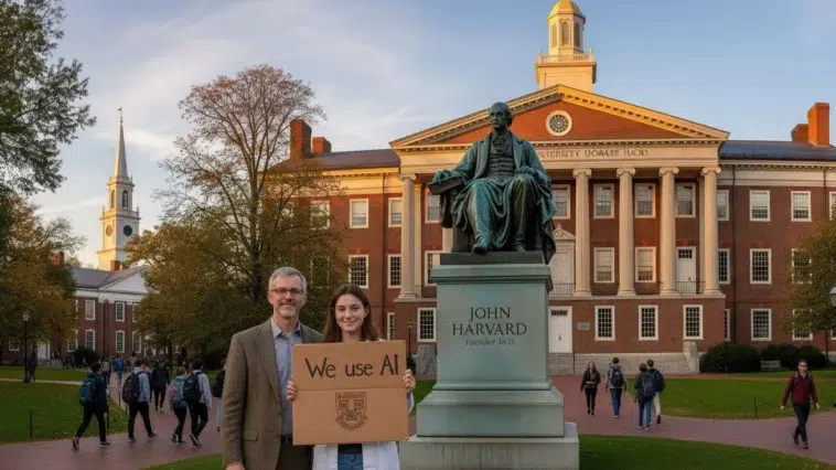 Un professeur de Harvard et une étudiante poser devant la caméra sur un statut d'usage affirmé de l'IA