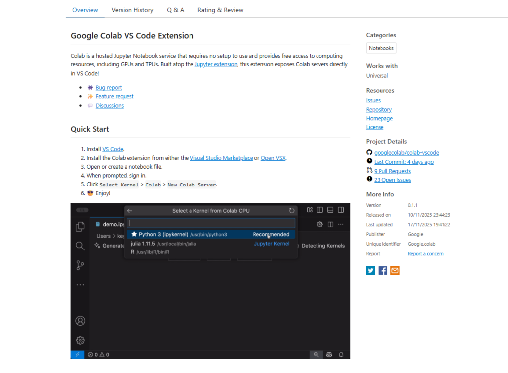 Extension Google Colab VS Code
