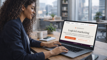 Professionnel du marketing utilisant le Marketing Hub de HubSpot pour centraliser campagnes, CRM et performances