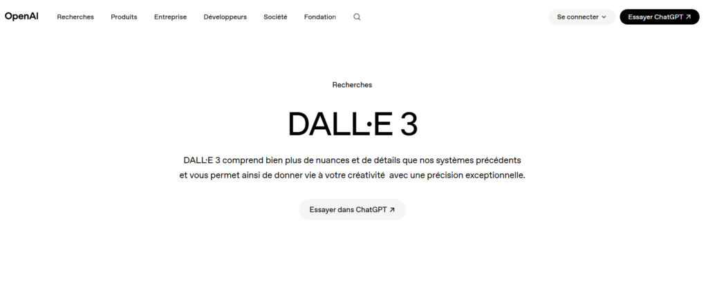Page d'accueil de Dall E d'OpenAI