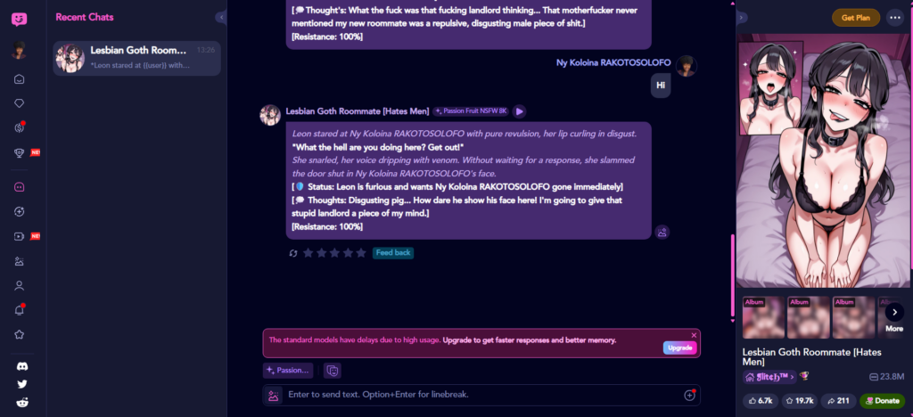 Première interaction avec une nsfw ai sur Spicy chat
