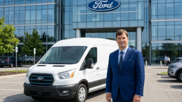 im Farley, PDG de Ford, présentant la solution Ford Pro AI.