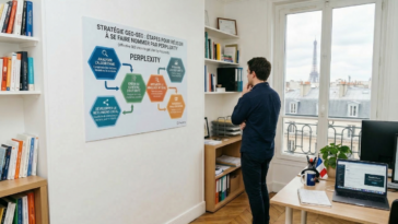 Une employé concentré sur l'étude d'une stratégie GEO sur Perplexity