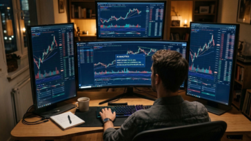 Trader utilisant la plateforme de trading crypto assistée par IA d’AI Labs.