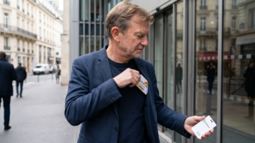Boris Lecoeur, rangeant un badge Cloudflare et tenant un nouveau badge Synfonium Q|S.