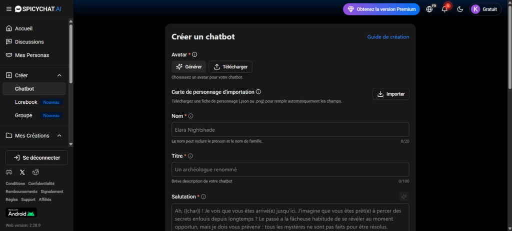 Créer un chatbot sur SpicyChat AI