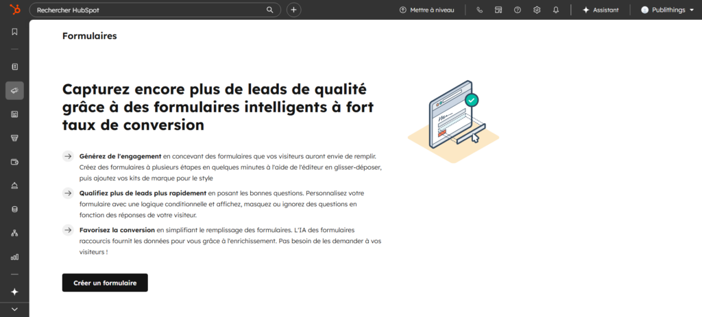 Capture d'écran de l'interface où on peut créer un formulaire gratuitement sur HubSpot