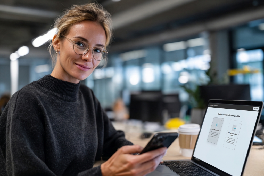 Marketeur recevant une notification de nouveau lead sur CRM dans un environnement de travail réaliste