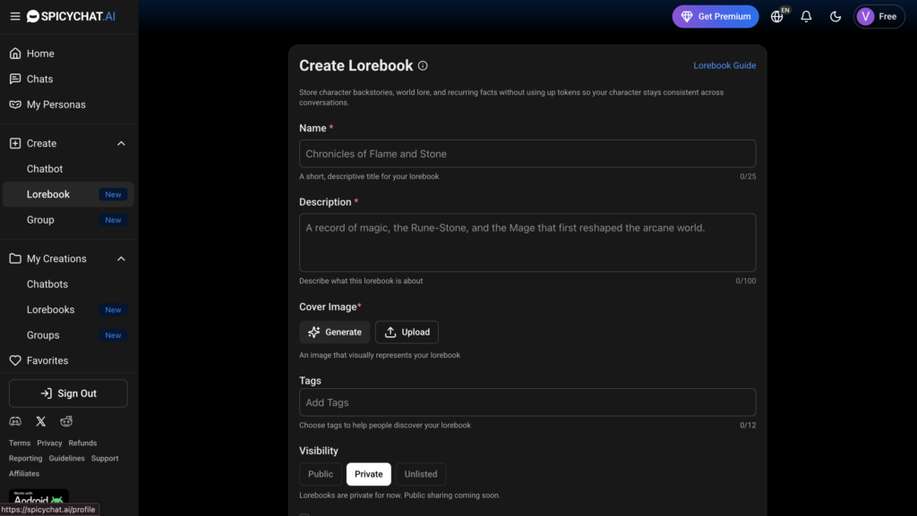 create lorebook