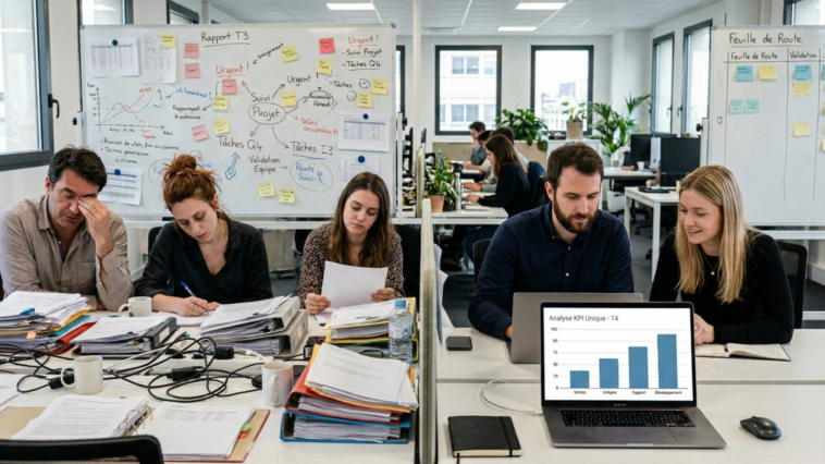 Réunion de business de deux équipes, l'une l'IA et l'autre sans.