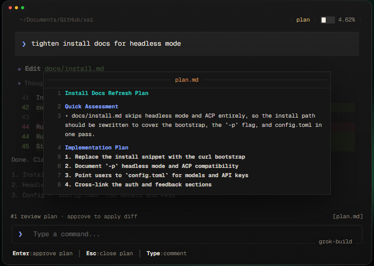 Mode Plan Grok Build xAI