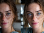 Split screen avant/après d'une femme photographié avec, à droite, une image plus éclairée et esthétique