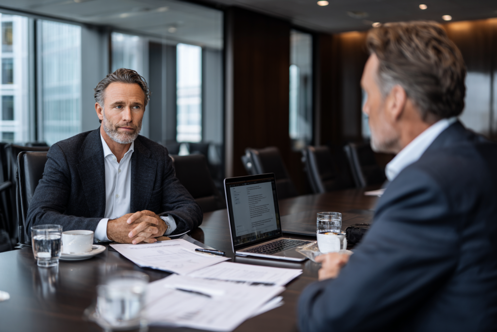 Directeur commercial du transport utilisant le Deal Scoring IA de HubSpot lors d'une négociation contractuelle.