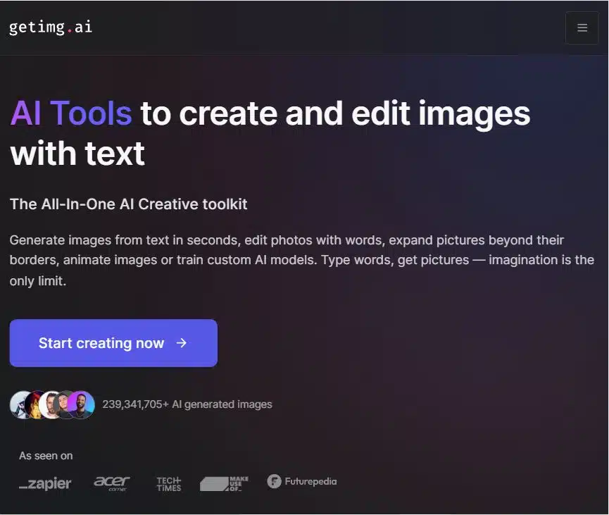Interface de l'outil Getimg.ai