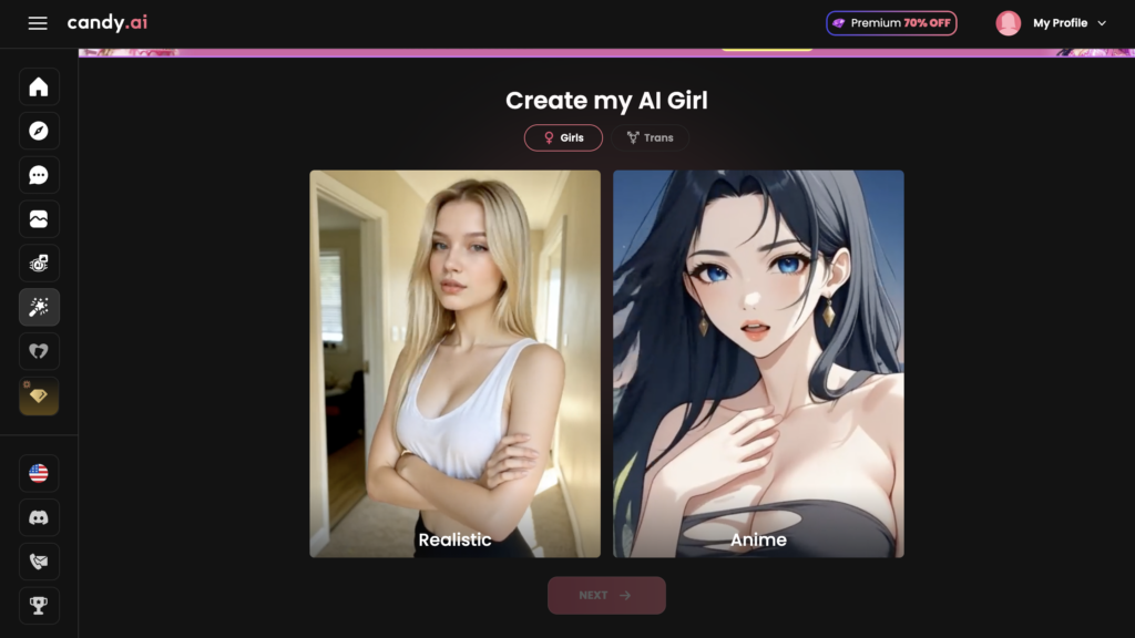 Création d'une AI girlfriend sur Candy AI avec choix entre un style réaliste ou anime