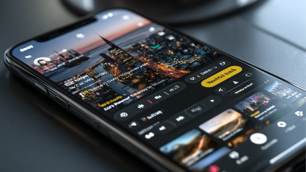 interface d'un système de traitement de vidéos de réseaux sociaux sur un smartphone