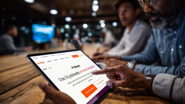 Deux marketeurs analysant les intentions d achat des entreprises sur tablette avec Breeze AI de HubSpot