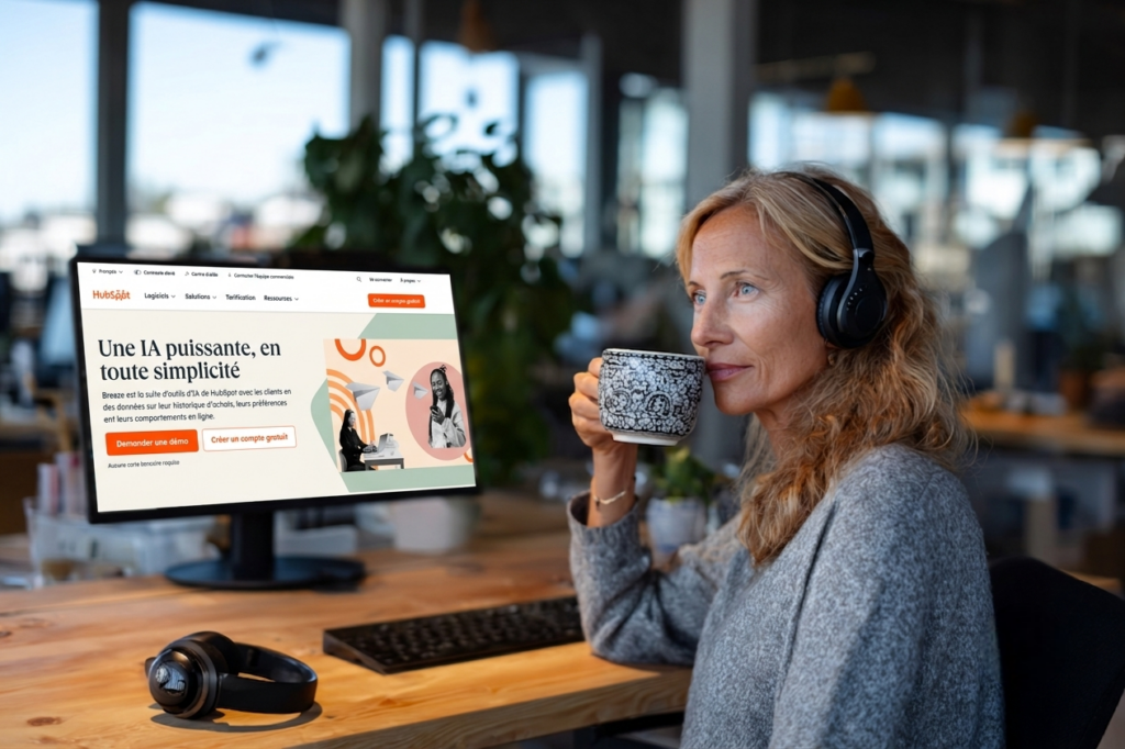 Conseillere support client prenant une pause devant son tableau de bord de requetes automatisees