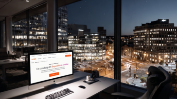 Ecran d ordinateur allume la nuit affichant un logiciel de messagerie instantanee automatique : l'agent IA d'assistance client du Marketing Hub de HubSpot