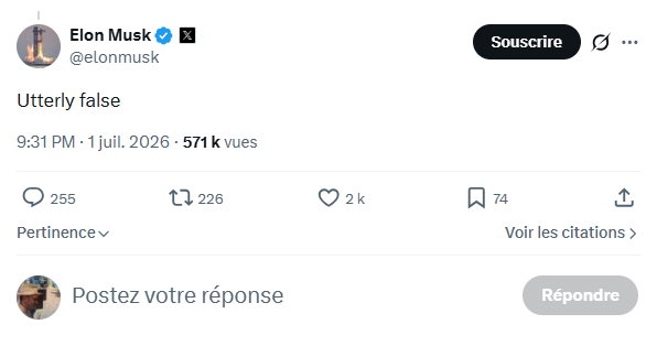 Elon Musk affirme ne pas avoir développé un appareil IA pour SpaceX sut X, ex-Twitter