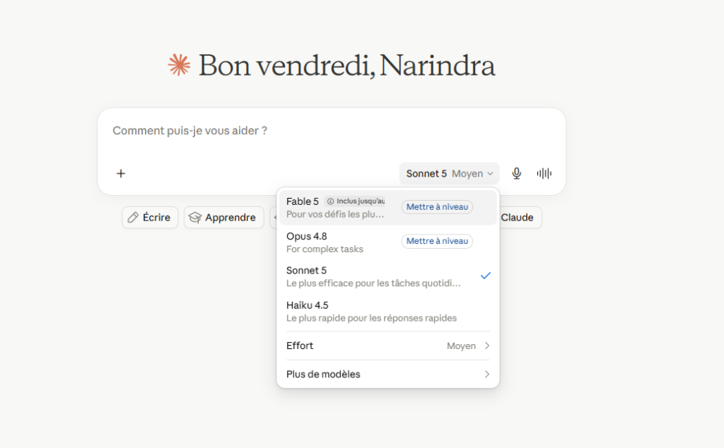 Modèle Claude Sonnet 5 pour compte gratuit