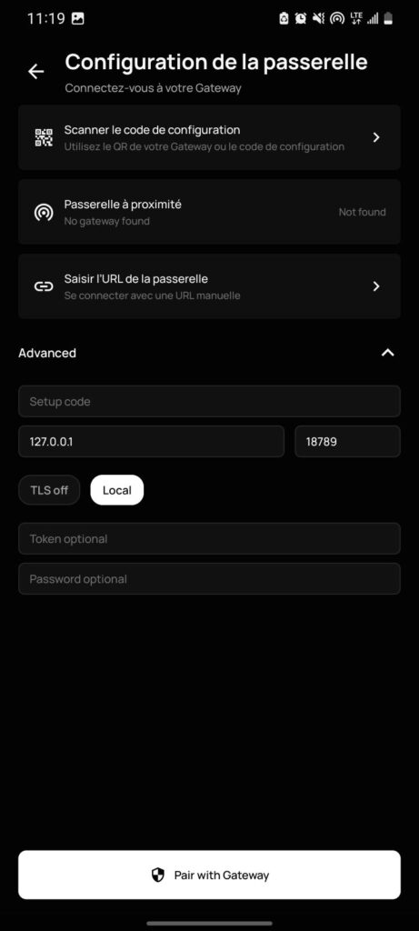 Configuration de la passerelle OpenClaw sur Samsung Galaxy