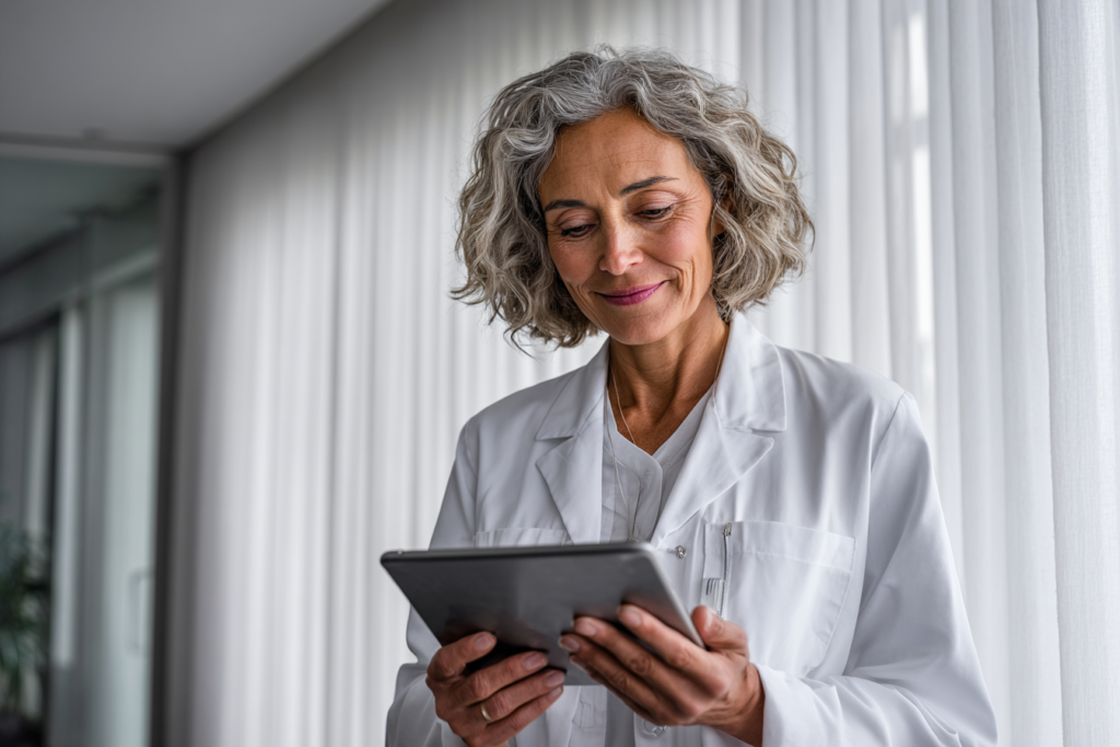 Médecin consultant des données sensibles sur HubSpot de manière sécurisée et conforme dans sa clinique.