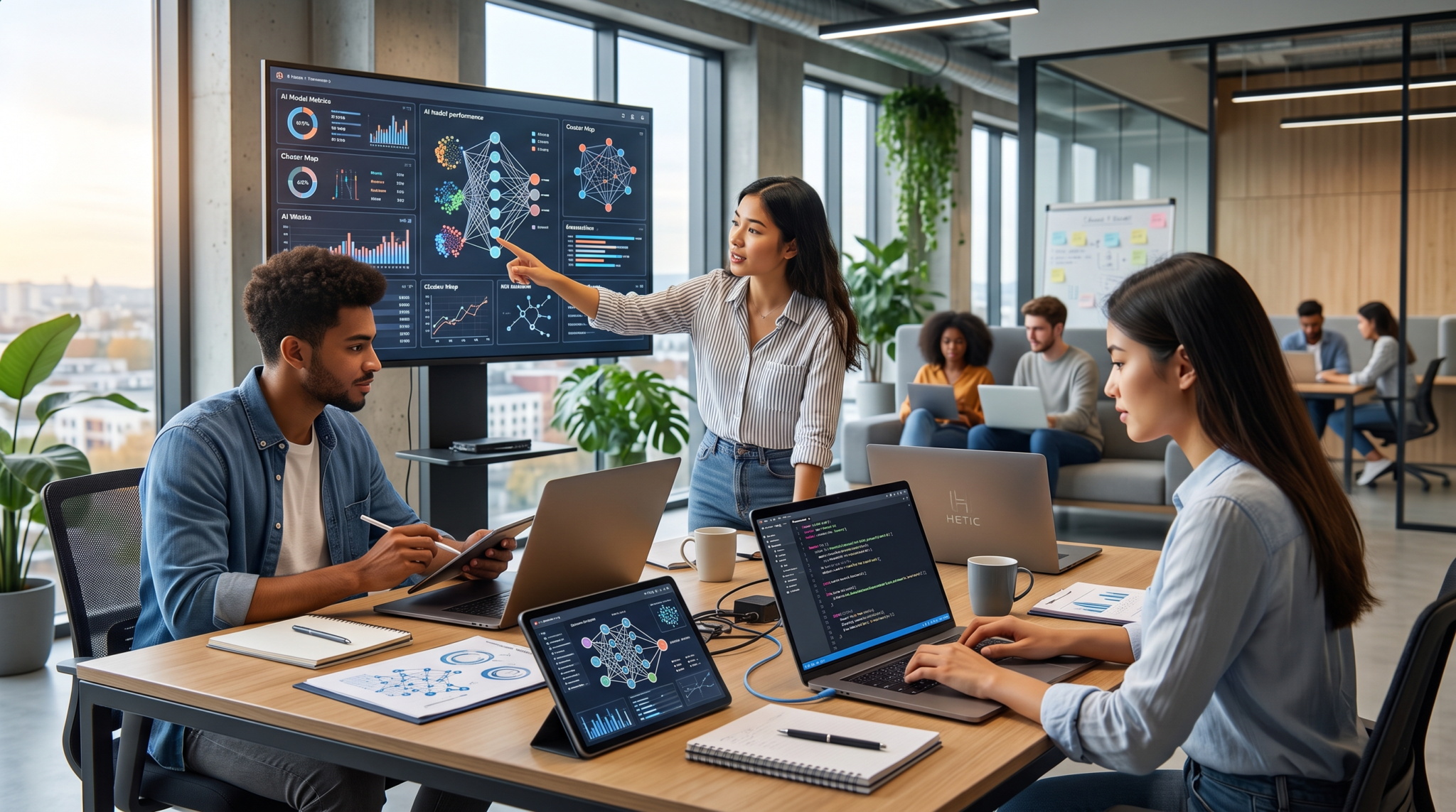 Étudiants en formation IA alternance travaillant en équipe sur des projets de data science.