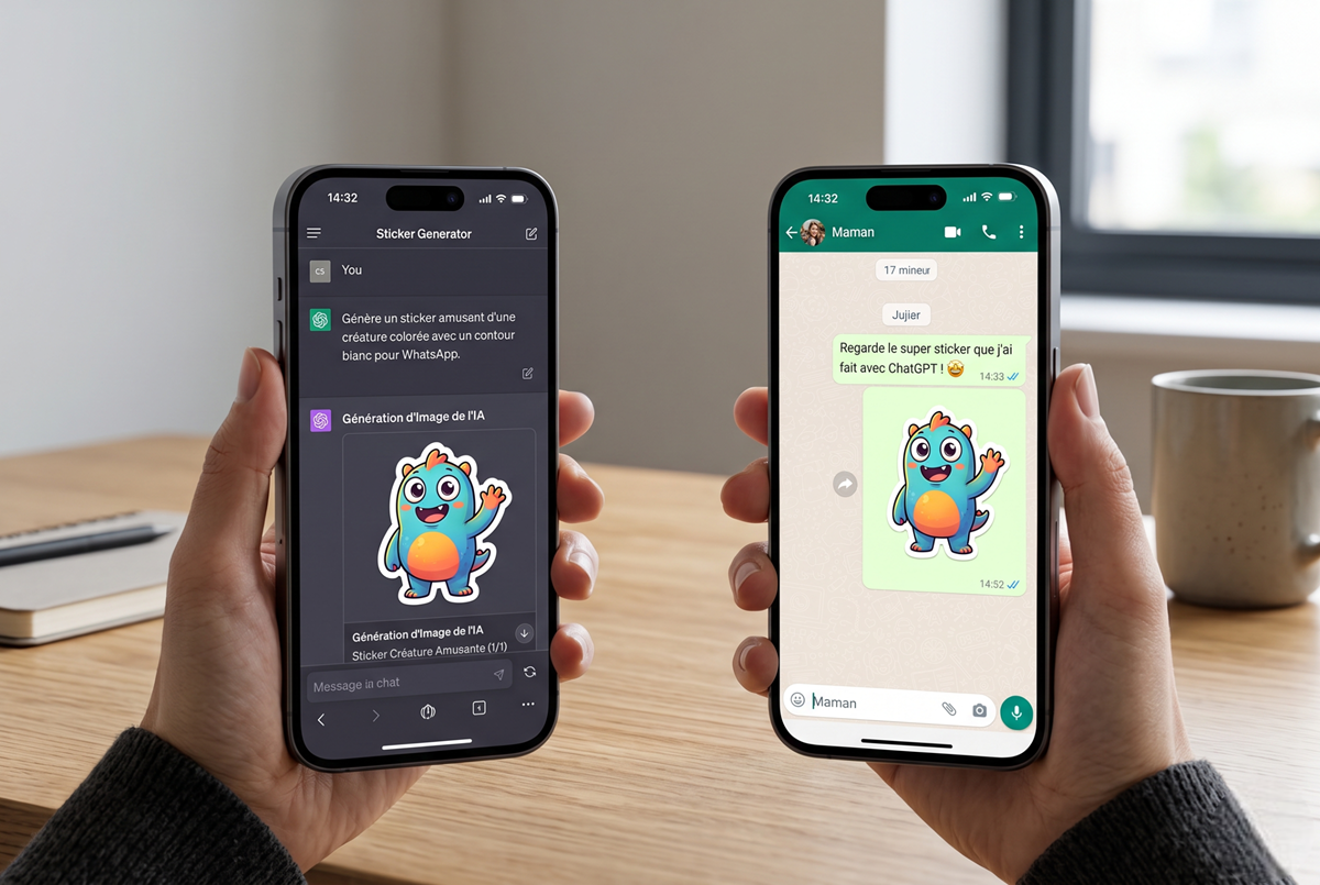 ChatGPT génère un sticker transféré vers WhatsApp