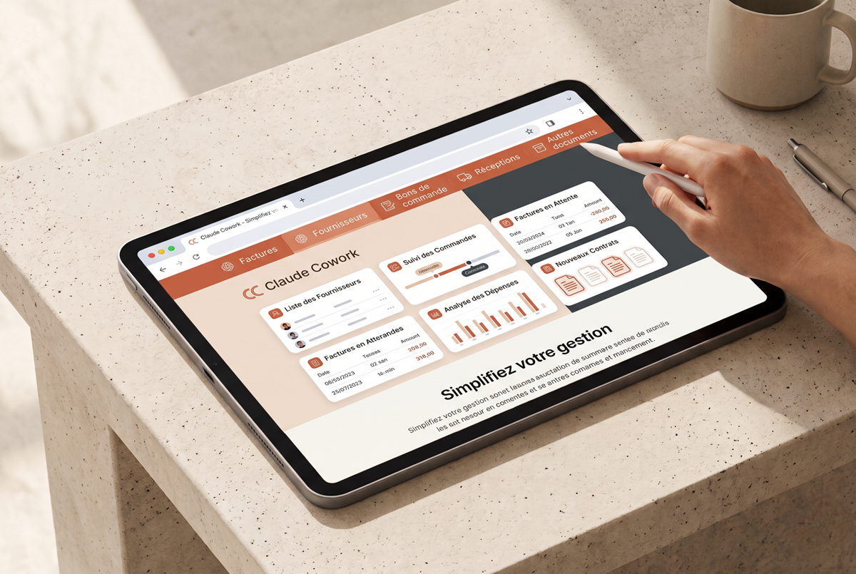 Claude Cowork dans Chrome avec plusieurs onglets automatisés sur une tablette