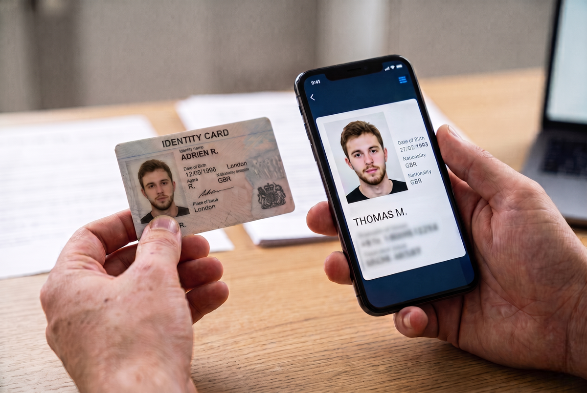Fausses identités créées avec l’IA, illustrées par deux cartes d’identité utilisant la même photo