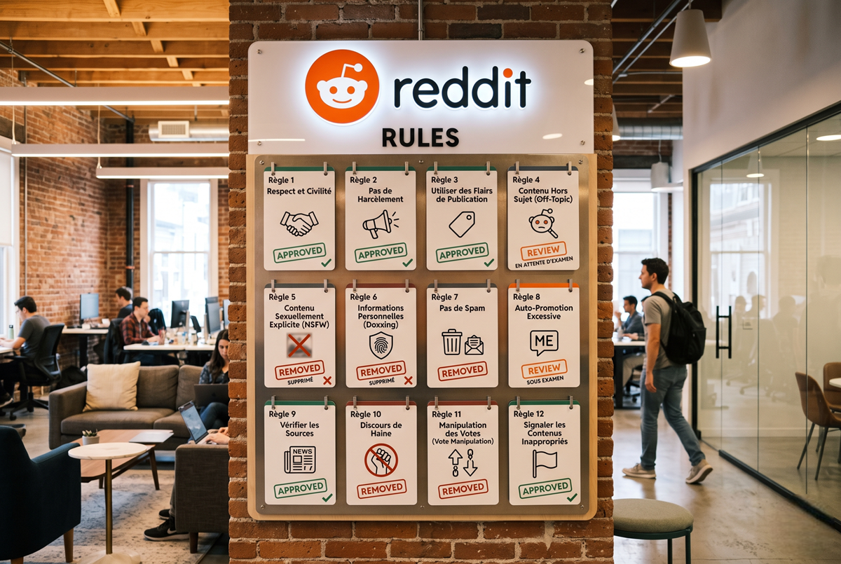 Panneau affichant les règles de modération de Reddit Rules Hub.